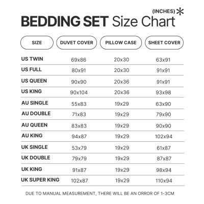 Beding Set Size Chart - Bloodborne Store