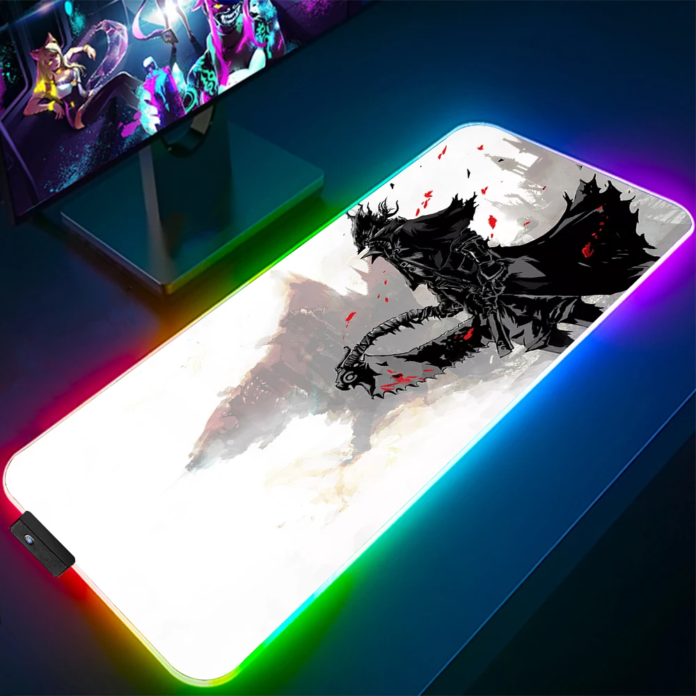 Bloodborne RGB gaming Mousepad Large size XXL Game Mouse Pad Mause Mat LED natural rubber for 16 - Bloodborne Store